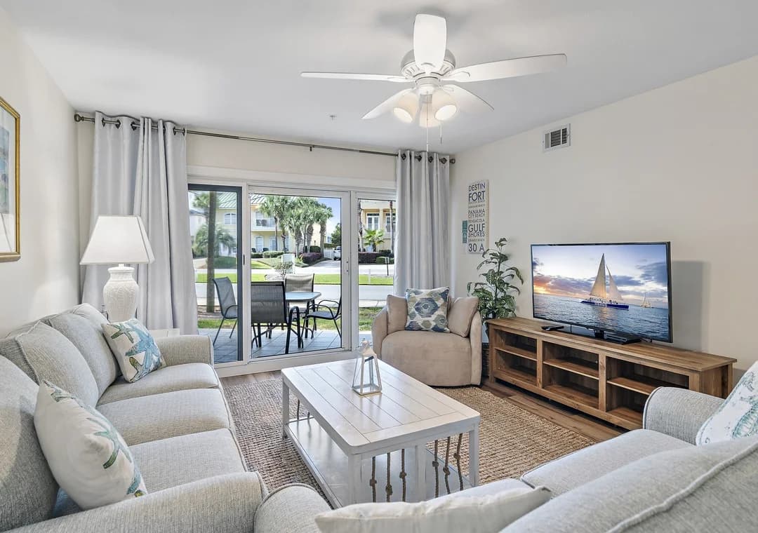 Comfortable Living Room and walkout Patio at Maravilla #3102